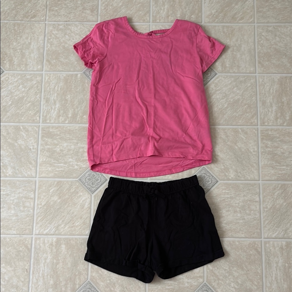 Pink T-Shirt and Black Shorts Set